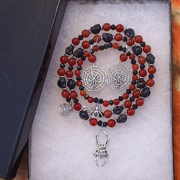 Handmade Spider Skull Carnelian Jewelry Set - Picture 8 of 8